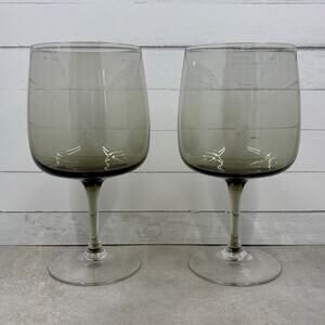 Vintage West Germany Smoky Gray Crystal Wine Glasses Set of 2